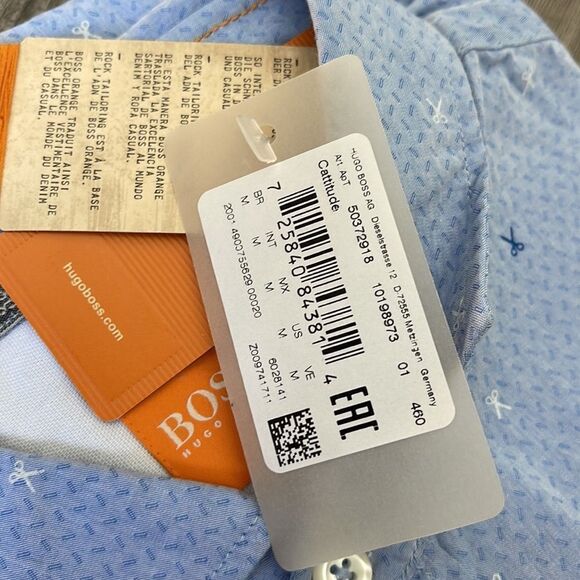 Boss Orange Cattitude Solid Cotton Shirt-BLUE-Medium - Picture 4 of 4